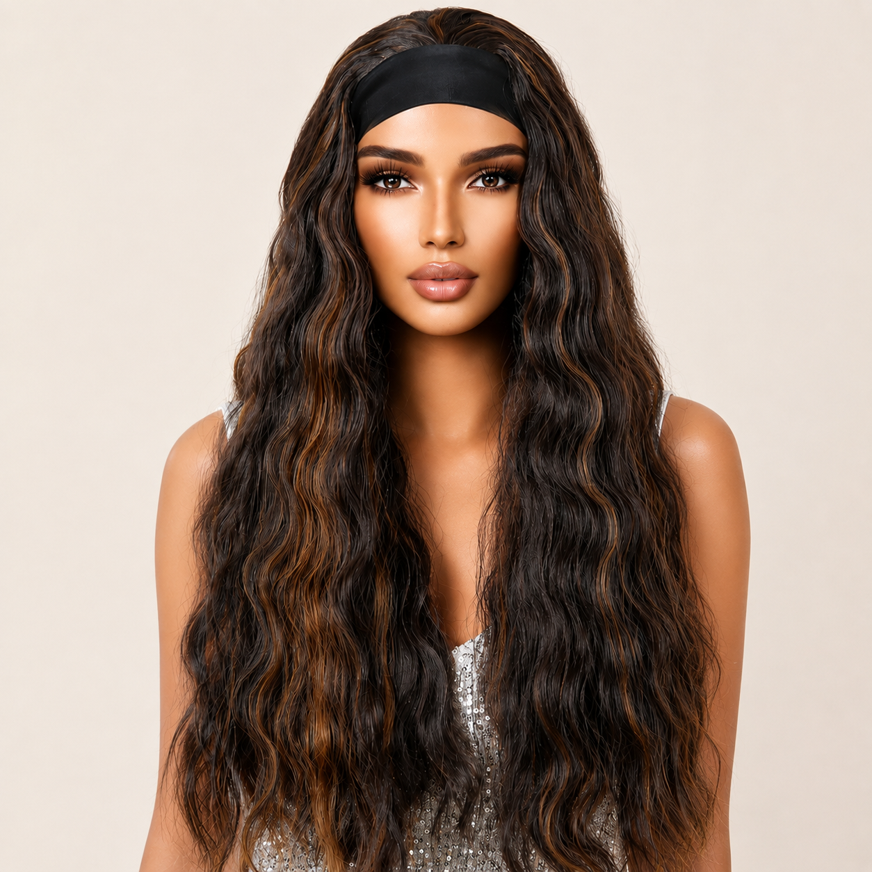 Ombré honey brown headband wig