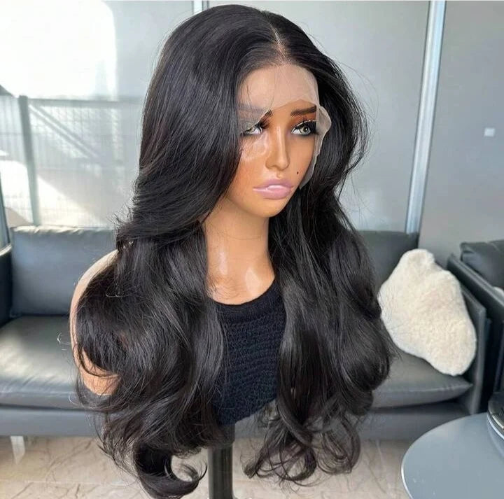 Natural Black Curtain Bangs Wig (Human Blend)