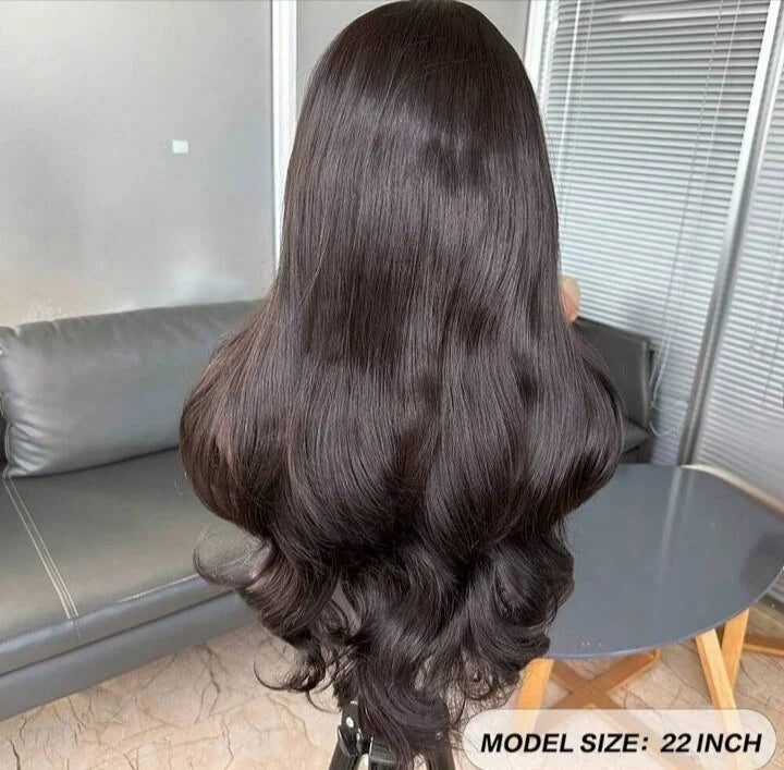 Natural Black Curtain Bangs Wig (Human Blend)