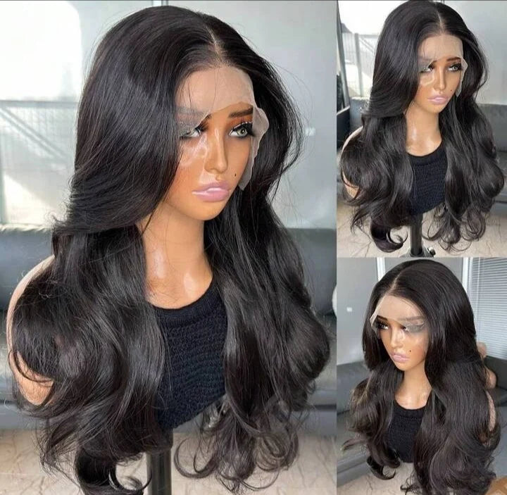 Natural Black Curtain Bangs Wig (Human Blend)